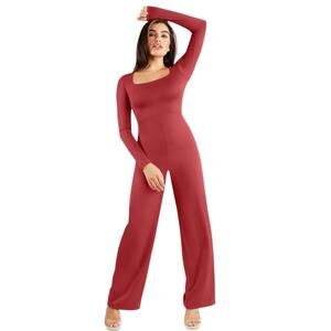 NWT Popilush Shapewear Women’s Size L Long Sleeve Square Neck Wide Leg Jumpsuit